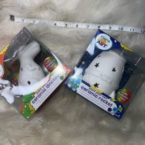 Young at Art DIY Paint Your Own Ceramic Light Up Lamps - Dinosaur & Rocket